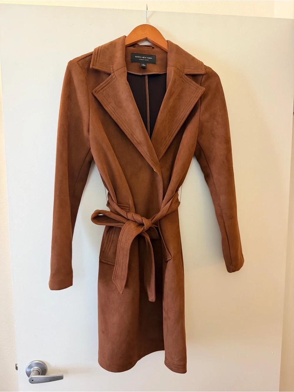 Marc New York Vanilla & Toffee Faux Suede Belted Trench Coat Twin Set - Picture 2 of 8